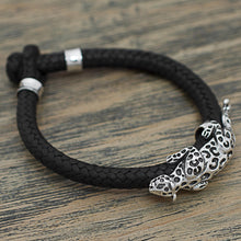 Load image into Gallery viewer, Hand Made Leather Sterling Silver Braided Bracelet Mexico - Life of the Jaguar | NOVICA