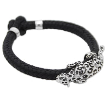 Load image into Gallery viewer, Hand Made Leather Sterling Silver Braided Bracelet Mexico - Life of the Jaguar | NOVICA