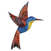 Load image into Gallery viewer, Steel Wall Art Right Facing Blue Hummingbird Mexico - Blue Hummingbird | NOVICA