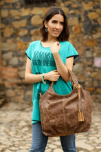Load image into Gallery viewer, Soft Honey Brown Leather Hobo Handbag with 3 Inner Pockets - Honey Brown Belle | NOVICA