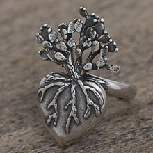 Load image into Gallery viewer, Hand Made Sterling Silver Cocktail Ring Heart (1.3 inch) - Root of Life | NOVICA