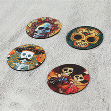 Load image into Gallery viewer, Day of the Dead Theme on Mexican Decoupage Set of 4 Coasters - Festive Catrina | NOVICA