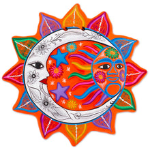 Load image into Gallery viewer, Multicolored Ceramic Sun and Moon Wall Art from Mexico - Celestial Flower | NOVICA