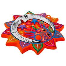 Load image into Gallery viewer, Multicolored Ceramic Sun and Moon Wall Art from Mexico - Celestial Flower | NOVICA