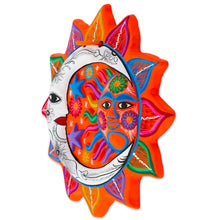 Load image into Gallery viewer, Multicolored Ceramic Sun and Moon Wall Art from Mexico - Celestial Flower | NOVICA
