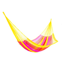 Load image into Gallery viewer, Hand Woven Nylon Pink Yellow Hammock (Single) from Mexico - Candy Delight | NOVICA