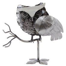 Load image into Gallery viewer, Recycled Auto Part Sculpture of an Owl from Mexico - Owl on a Branch | NOVICA