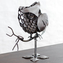 Load image into Gallery viewer, Recycled Auto Part Sculpture of an Owl from Mexico - Owl on a Branch | NOVICA
