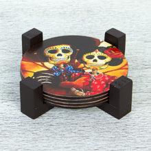 Load image into Gallery viewer, Wood Coasters Day of the Dead (Set of 4) from Mexico - Catrin and Catrina | NOVICA