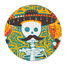 Load image into Gallery viewer, Day of the Dead Decoupage Pinewood Coasters from Mexico - Mustachioed Skull | NOVICA
