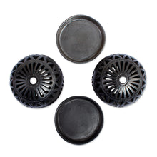 Load image into Gallery viewer, 2 Floral Theme Oaxaca Black Pottery Tealight Candleholders - Daisy Symmetry | NOVICA