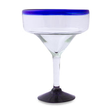 Load image into Gallery viewer, Eco Friendly Set of Six Hand Blown Margarita Glasses - Cobalt Contrasts | NOVICA