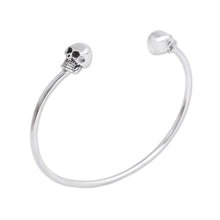 Load image into Gallery viewer, Sterling Silver Cuff Bracelet with Skulls from Mexico - Skulls of Tradition | NOVICA