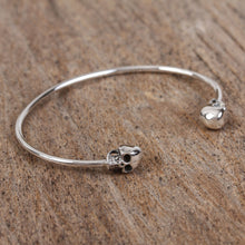 Load image into Gallery viewer, Sterling Silver Cuff Bracelet with Skulls from Mexico - Skulls of Tradition | NOVICA