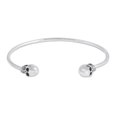 Load image into Gallery viewer, Sterling Silver Cuff Bracelet with Skulls from Mexico - Skulls of Tradition | NOVICA
