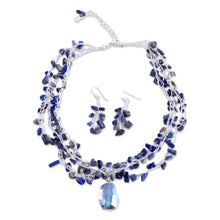 Load image into Gallery viewer, Lapis Lazuli and Crystal Beaded Necklace and Earring Set - Ocean Meditation | NOVICA