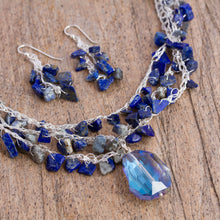 Load image into Gallery viewer, Lapis Lazuli and Crystal Beaded Necklace and Earring Set - Ocean Meditation | NOVICA