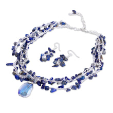 Load image into Gallery viewer, Lapis Lazuli and Crystal Beaded Necklace and Earring Set - Ocean Meditation | NOVICA