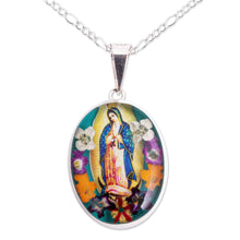 Load image into Gallery viewer, Religious Natural Flower Pendant Necklace from Mexico - Floral Guadalupe | NOVICA