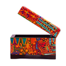 Load image into Gallery viewer, Petite Pinewood Decoupage Box with Huichol Icons - Huichol Mandala | NOVICA
