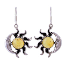 Load image into Gallery viewer, Mexican Sterling Silver and Amber Sun Moon Hook Earrings - Resplendent Sunset | NOVICA