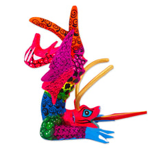 Load image into Gallery viewer, Colorful Hand Carved and Painted Dragon Alebrije Figurine - Acrobatic Dragon | NOVICA