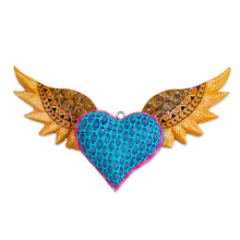 Load image into Gallery viewer, Mexican Handcarved Heart with Wings Hanging Wood Wall Decor - Winged Heart | NOVICA