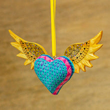 Load image into Gallery viewer, Mexican Handcarved Heart with Wings Hanging Wood Wall Decor - Winged Heart | NOVICA