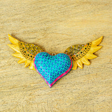 Load image into Gallery viewer, Mexican Handcarved Heart with Wings Hanging Wood Wall Decor - Winged Heart | NOVICA
