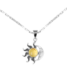 Load image into Gallery viewer, Sun and Moon Amber Pendant Necklace from Mexico - Honey Eclipse | NOVICA