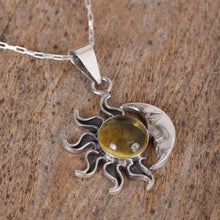 Load image into Gallery viewer, Sun and Moon Amber Pendant Necklace from Mexico - Honey Eclipse | NOVICA