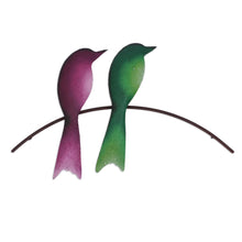 Load image into Gallery viewer, Steel Wall Sculpture of Two Colorful Birds from Mexico - Avian Friends | NOVICA