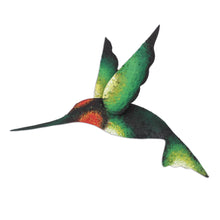 Load image into Gallery viewer, Green Hummingbird Artisan Handcrafted Steel Wall Sculpture - Delightful Green Hummingbird | NOVICA
