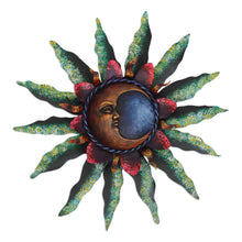 Load image into Gallery viewer, Crescent Moon Steel Wall Sculpture in Green from Mexico - Gleaming Eclipse | NOVICA