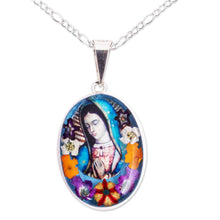 Load image into Gallery viewer, Virgin of Guadalupe Natural Flower and Silver Chain Necklace - Flowers for Guadalupe | NOVICA
