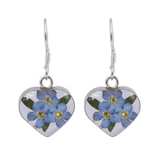 Load image into Gallery viewer, Heart-Shaped Natural Blue Flower Earrings from Mexico - Blue Flowery Hearts | NOVICA