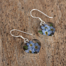 Load image into Gallery viewer, Heart-Shaped Natural Blue Flower Earrings from Mexico - Blue Flowery Hearts | NOVICA