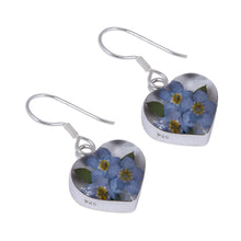 Load image into Gallery viewer, Heart-Shaped Natural Blue Flower Earrings from Mexico - Blue Flowery Hearts | NOVICA