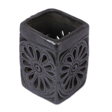 Load image into Gallery viewer, Oaxaca Barro Negro Rectangular Floral Ceramic Pencil Holder - Oaxacan Flower | NOVICA