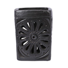 Load image into Gallery viewer, Oaxaca Barro Negro Rectangular Floral Ceramic Pencil Holder - Oaxacan Flower | NOVICA