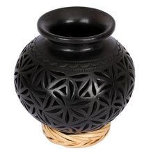 Load image into Gallery viewer, Round Openwork Oaxaca Barro Negro Decorative Ceramic Vase - Oaxacan Stars | NOVICA