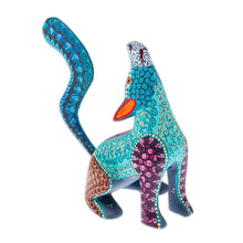 Load image into Gallery viewer, Multicolored Alebrije Coyote Figurine with Geometric Motifs - Howling Coyote | NOVICA