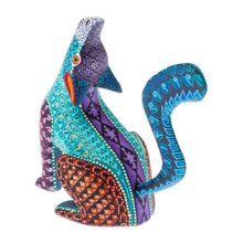 Load image into Gallery viewer, Multicolored Alebrije Coyote Figurine with Geometric Motifs - Howling Coyote | NOVICA