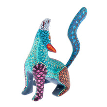 Load image into Gallery viewer, Multicolored Alebrije Coyote Figurine with Geometric Motifs - Howling Coyote | NOVICA