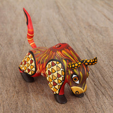 Load image into Gallery viewer, Orange Alebrije Bull with Multicolor Hand Painted Motifs - Sun Force | NOVICA