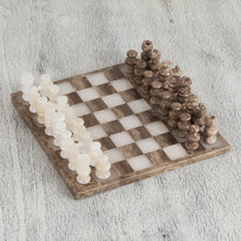 Load image into Gallery viewer, Onyx and Marble Chess Set Crafted in Mexico - Brown and Ivory | NOVICA