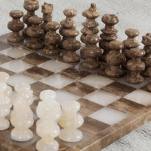 Load image into Gallery viewer, Onyx and Marble Chess Set Crafted in Mexico - Brown and Ivory | NOVICA