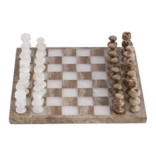 Load image into Gallery viewer, Onyx and Marble Chess Set Crafted in Mexico - Brown and Ivory | NOVICA