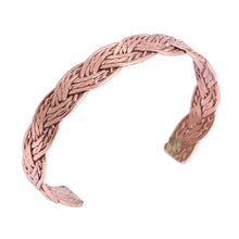 Load image into Gallery viewer, Handcrafted Braided Copper Cuff Bracelet from Mexico - Brilliant Weave | NOVICA