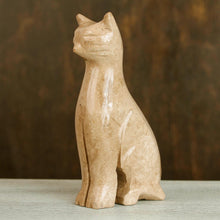 Load image into Gallery viewer, Marble Cat Sculpture in Beige from Mexico - Cafe Cat | NOVICA
